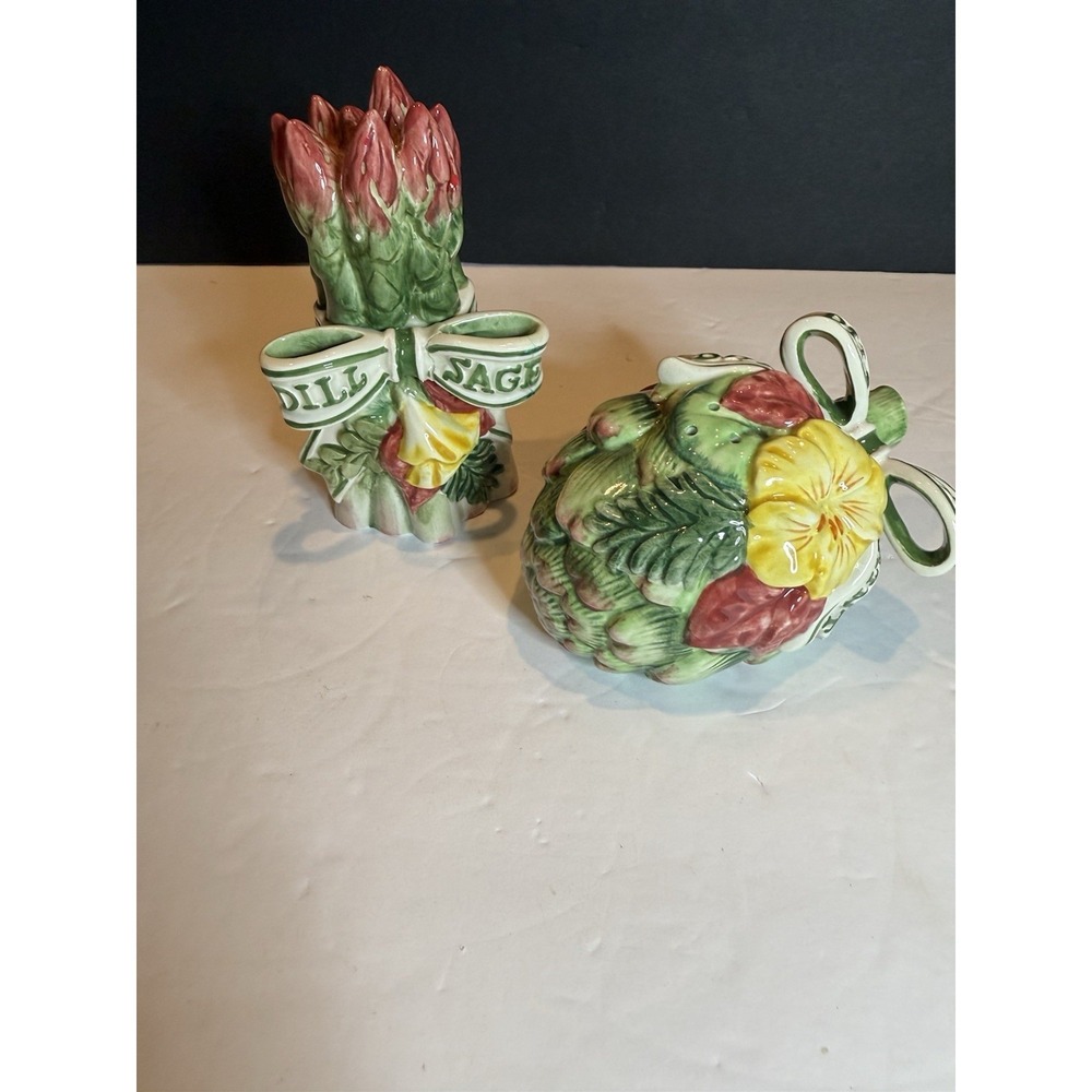 Vtg Fitz & Floyd Herb Garden Dill Sage Salt Pepper Shakers Artichoke Asparagus - Picture 2 of 14